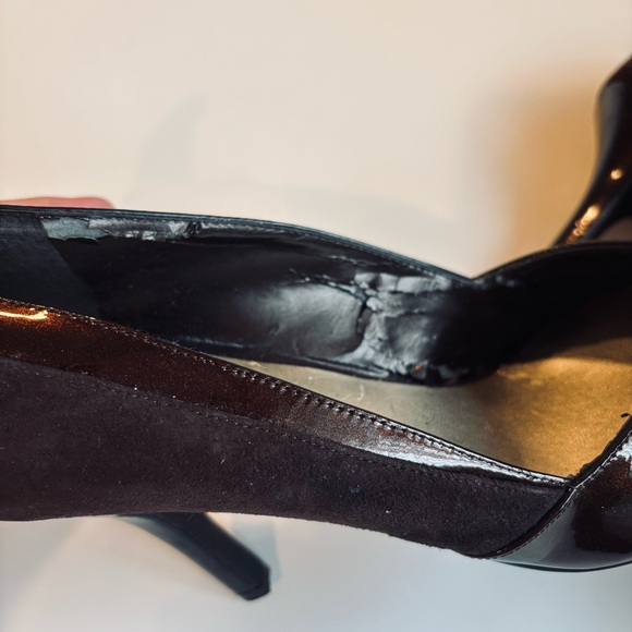 Nine West Brown Pointed Toe Suede Patent Leather Shoes Size 8 - Picture 9 of 15